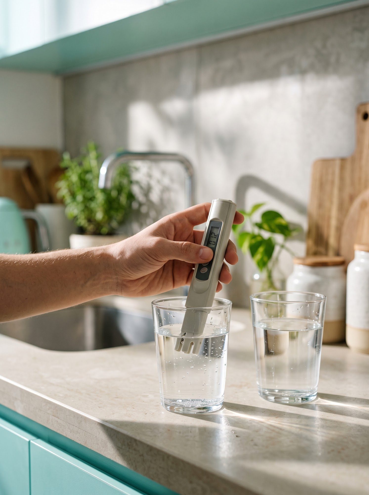 Medición de TDS del agua de la llave y del agua purificada