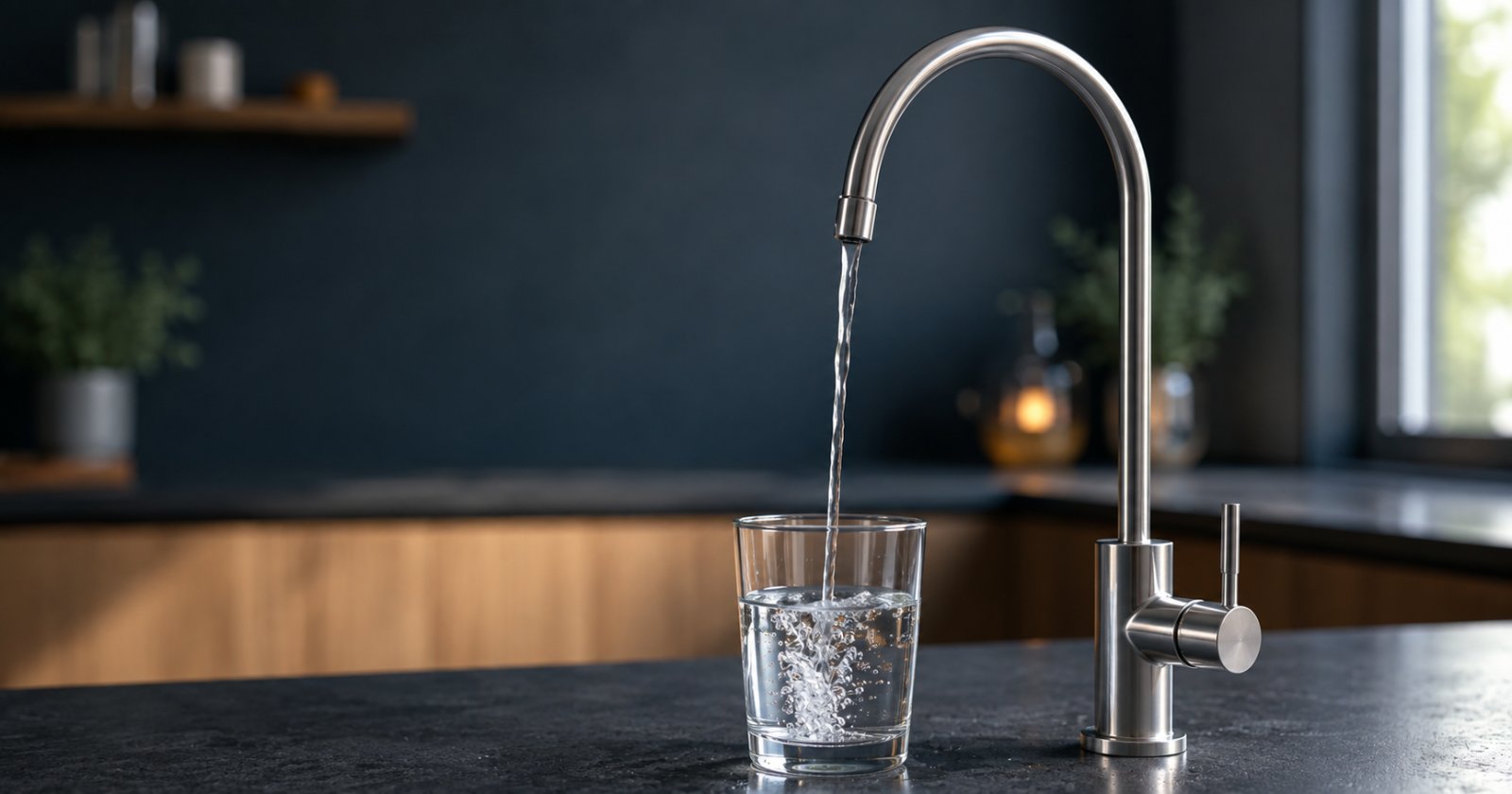 Grifo auxiliar de agua filtrada instalado junto al grifo principal de una cocina